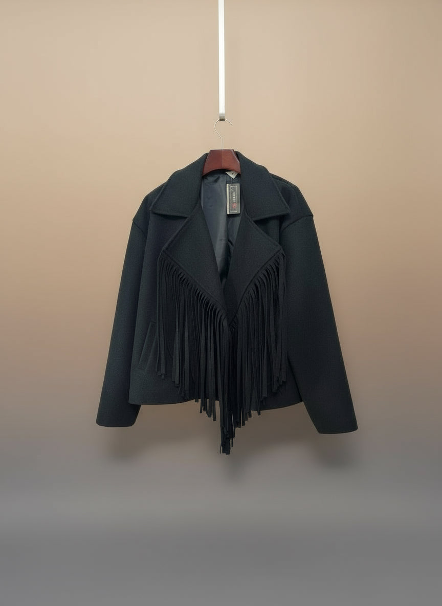 Giacca in panno con frange