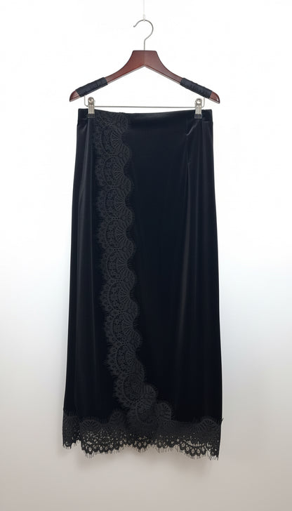 Gonna longuette in velluto con pizzo