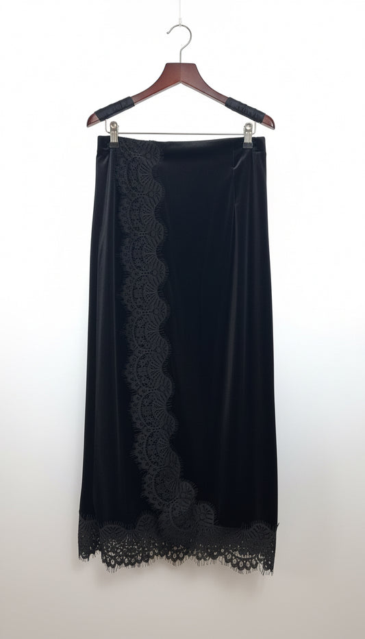 Gonna longuette in velluto con pizzo