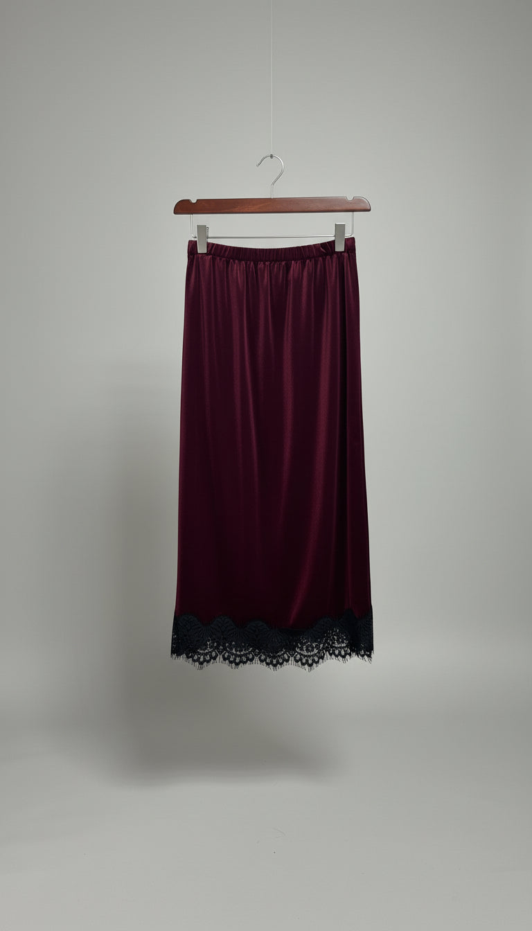 Gonna longuette in velluto con pizzo