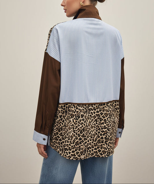 Camicia in cotone con dettagli in maculato