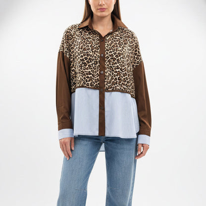 Camicia in cotone con dettagli in maculato