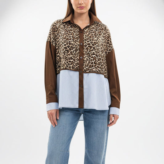 Camicia in cotone con dettagli in maculato