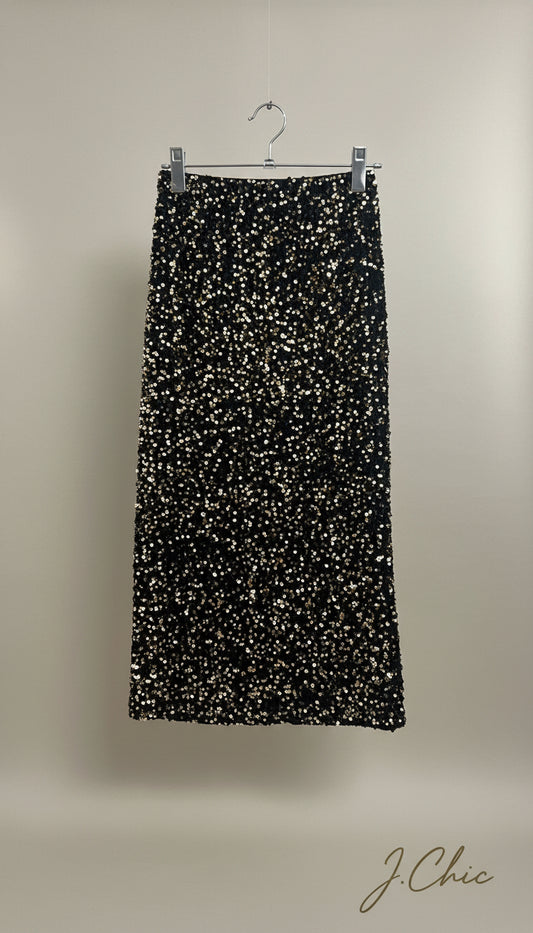 Gonna lunga di paillettes dorate