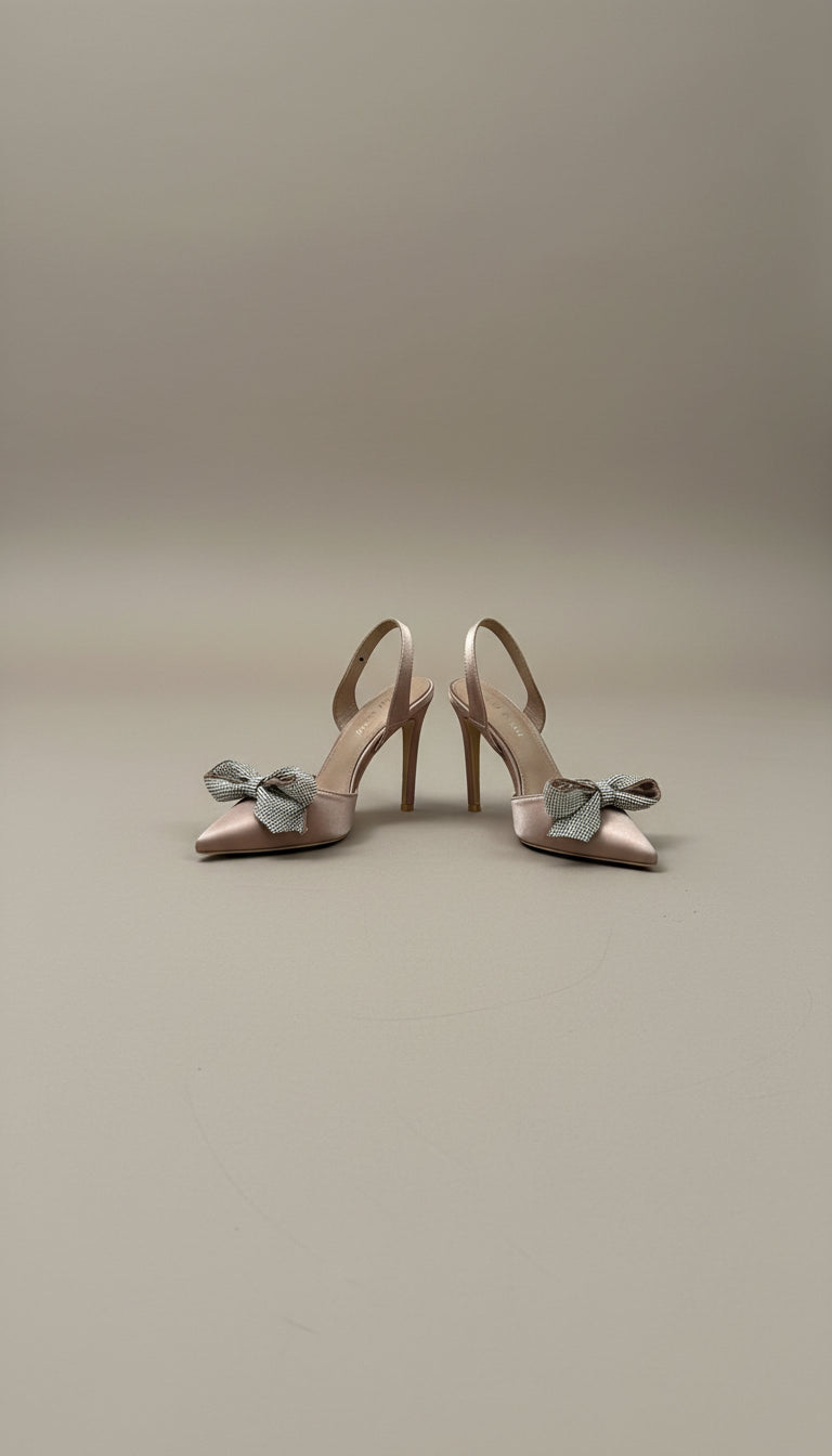 Scarpe in raso con fiocco in strass