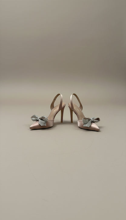 Scarpe in raso con fiocco in strass