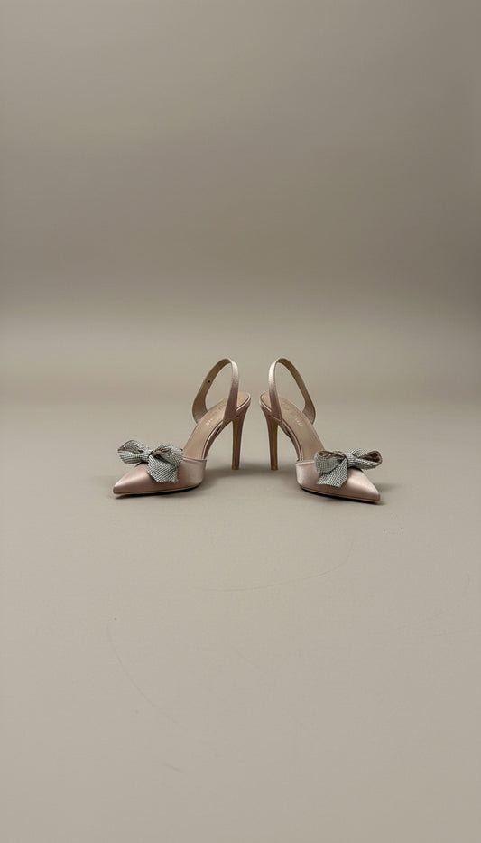 Scarpe in raso con fiocco in strass