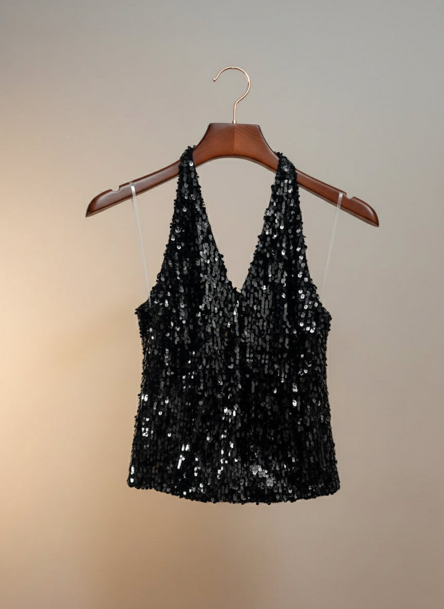 Top all'americana paillettes