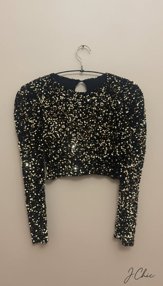 Crop top in paillettes dorate