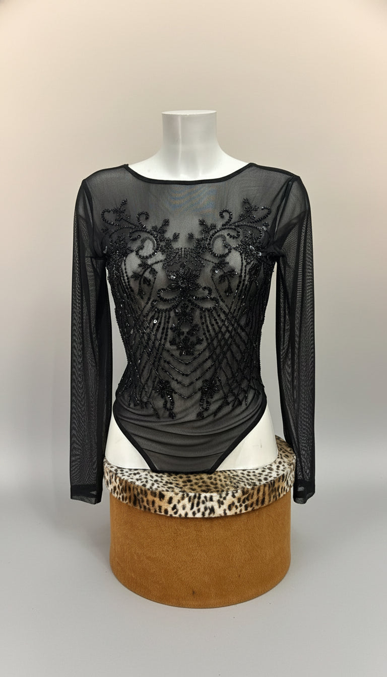 Body in tulle con paillettes