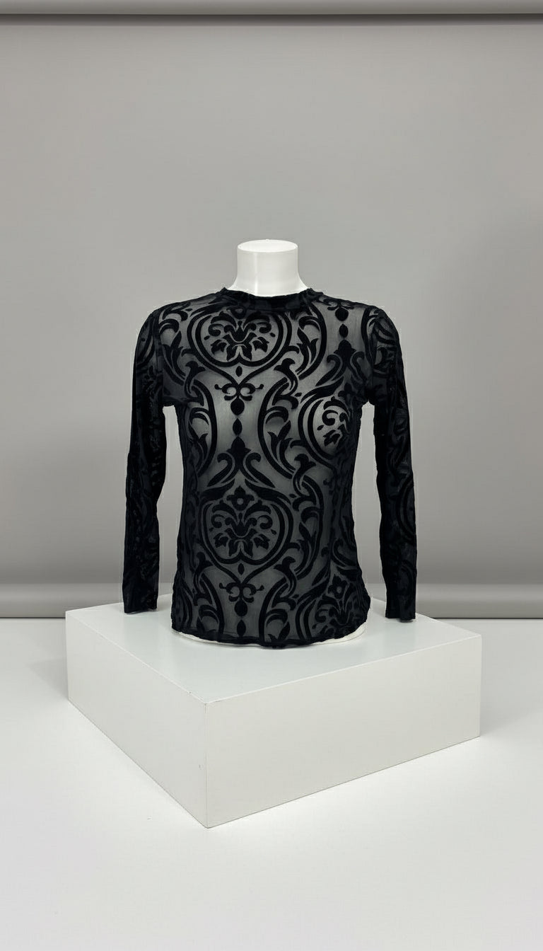 Maglia in tulle con ricami velluto