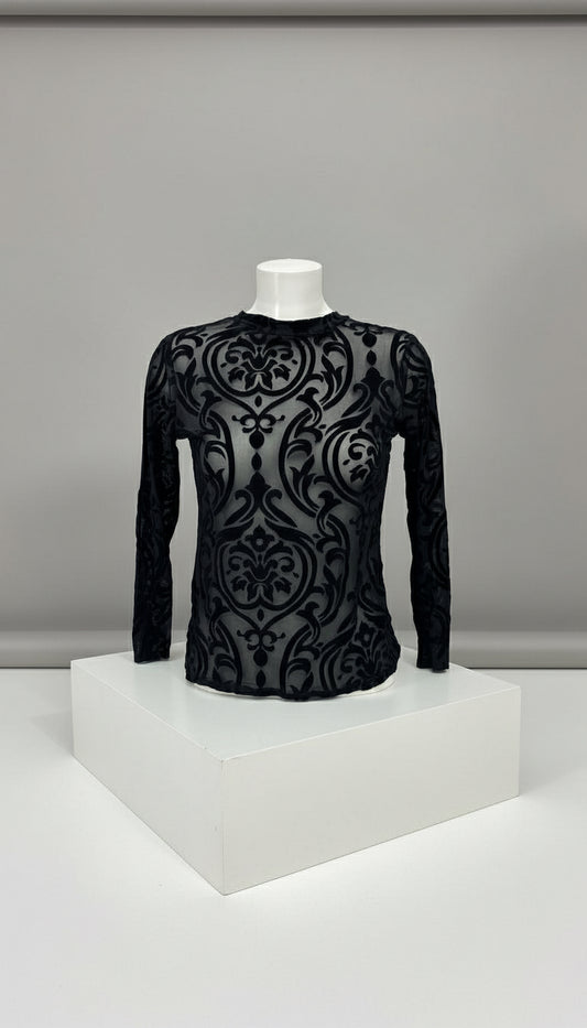 Maglia in tulle con ricami velluto