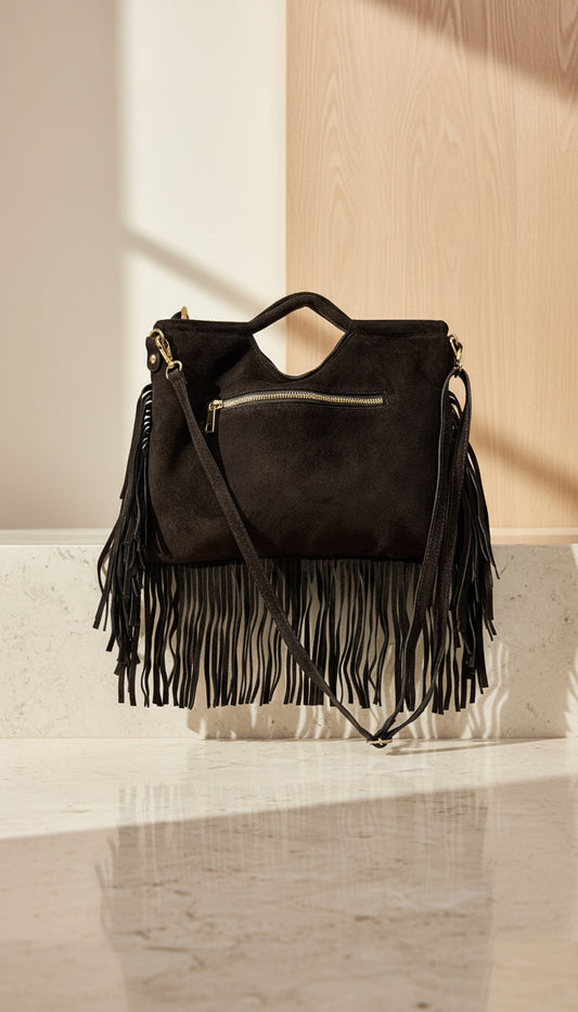 Borsa vera pelle con frange