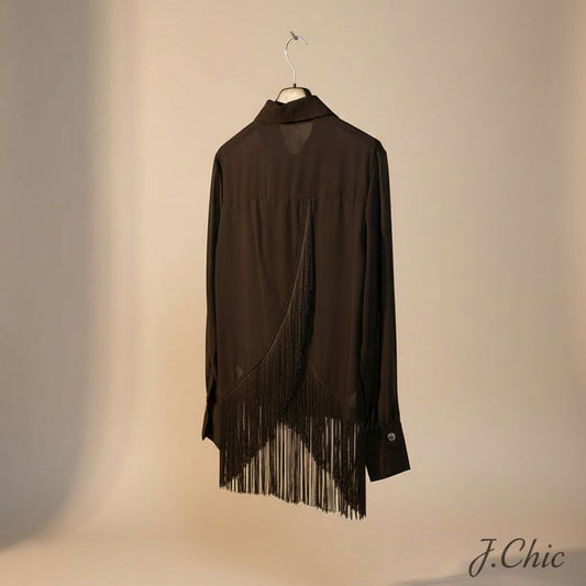 Camicia in tulle con frange
