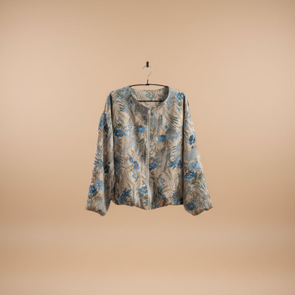 Bomber floreale in viscosa con zip