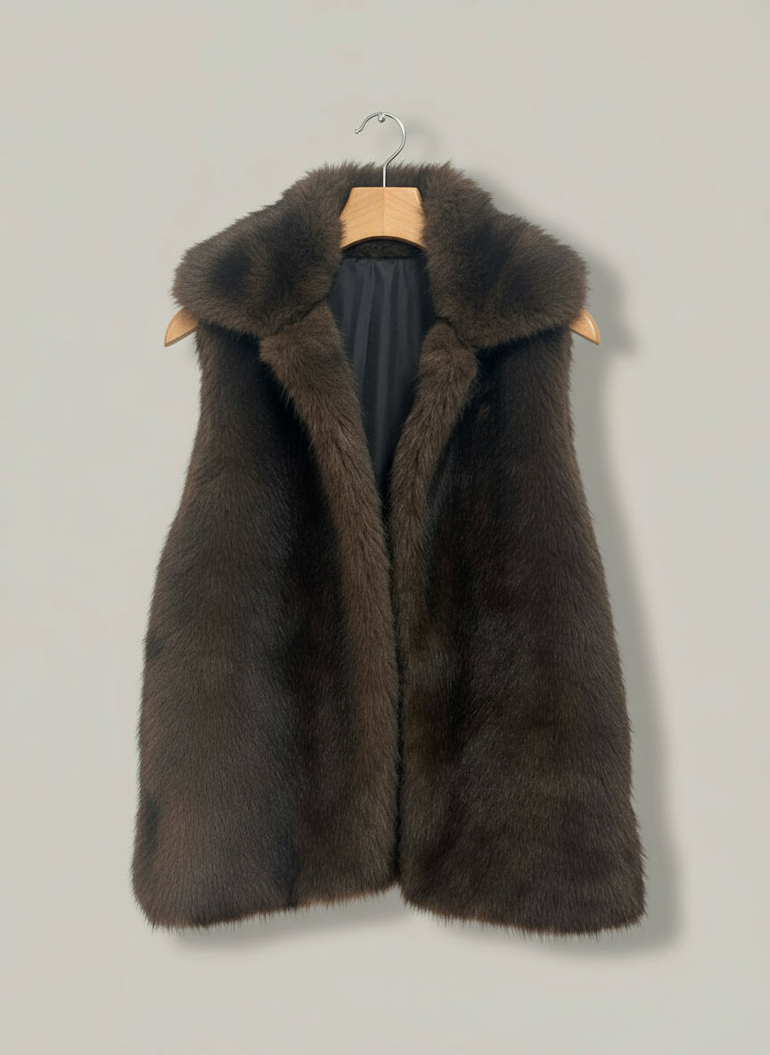 Giacca jeans con spille e gilet ecopelliccia