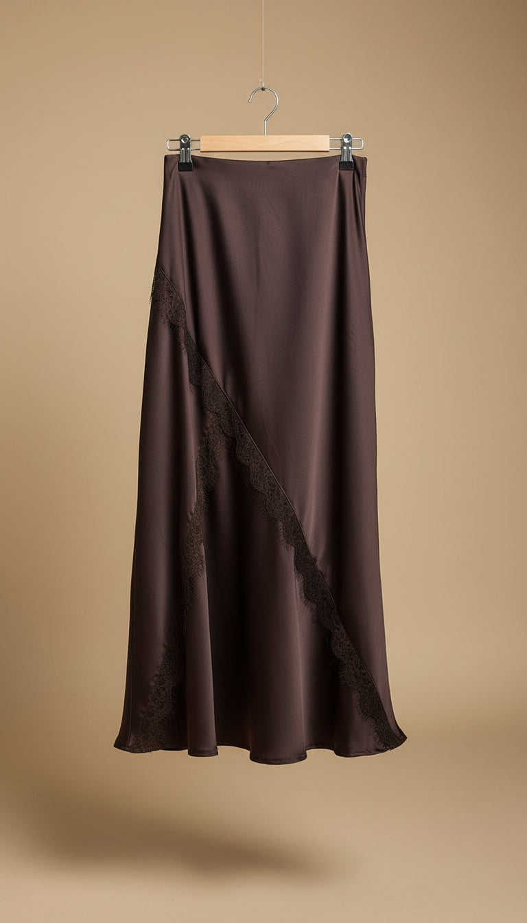 Gonna in raso con dettagli in pizzo