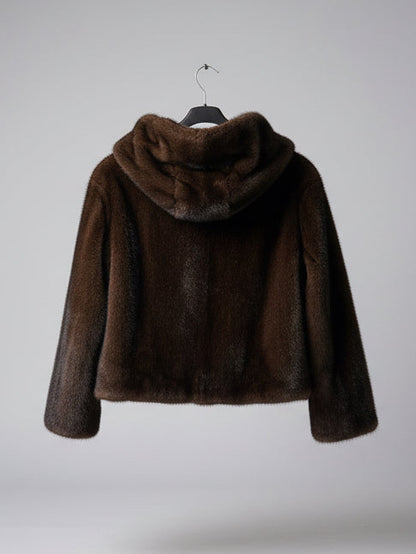 Ecopelliccia visone con zip e cappuccio