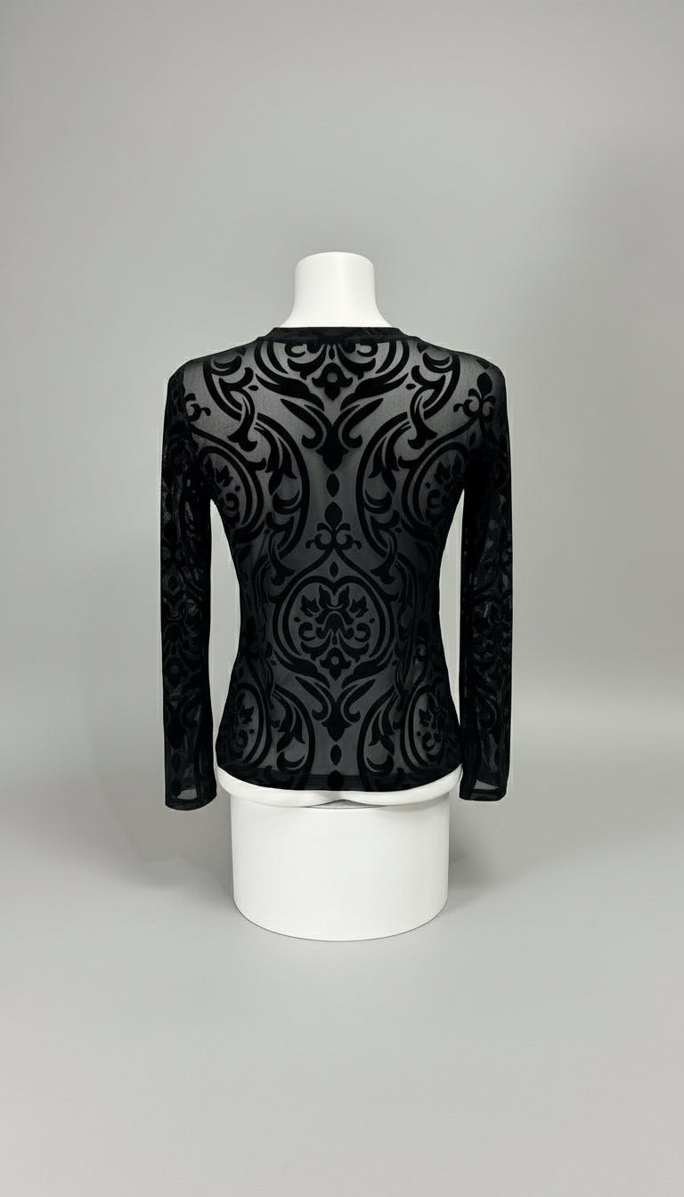 Maglia in tulle con ricami velluto