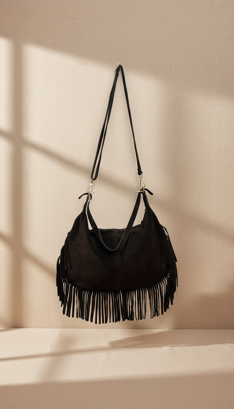 Borsa vera pelle con frange