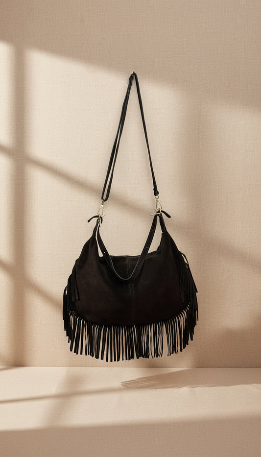Borsa vera pelle con frange