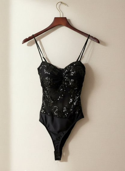 Body in tulle con paillettes
