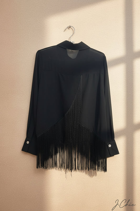 Camicia in tulle con frange