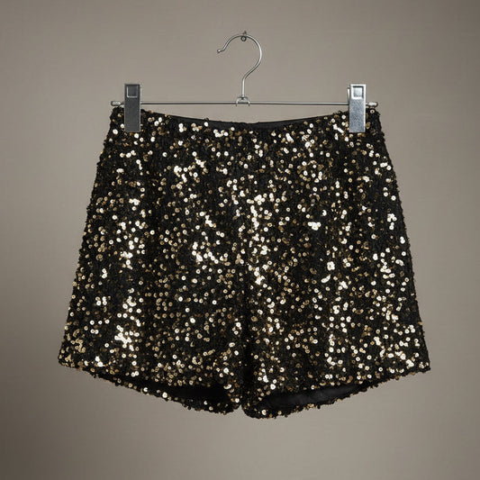 Shorts con paillettes dorate