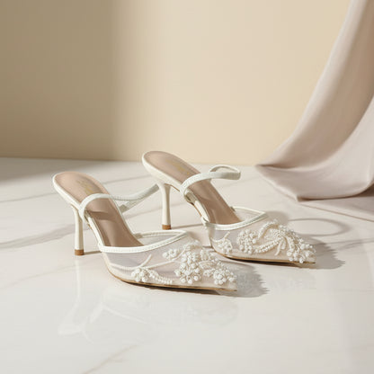 Sandalo nude con perle