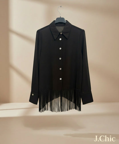 Camicia in tulle con frange