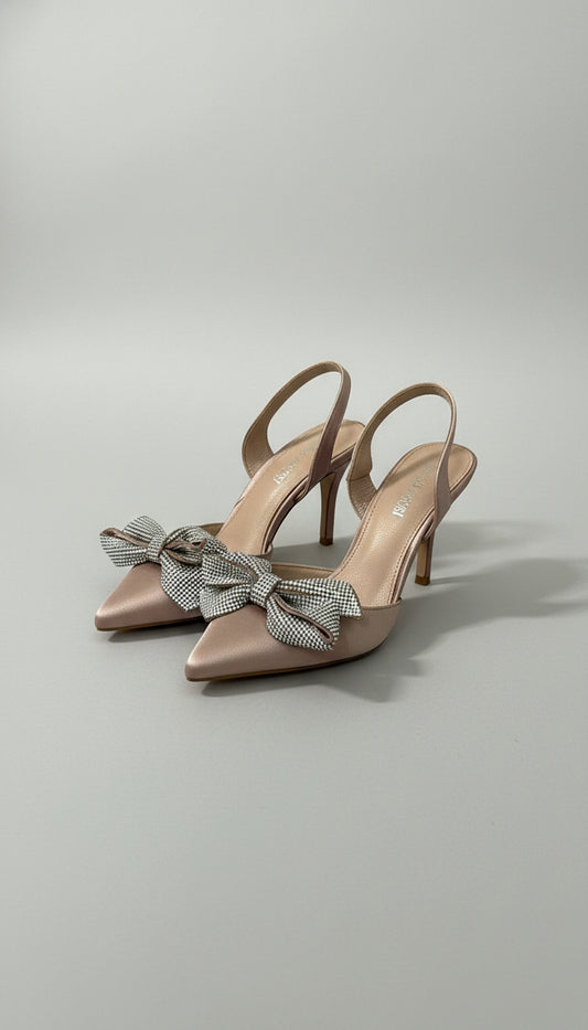 Scarpe in raso con fiocco in strass