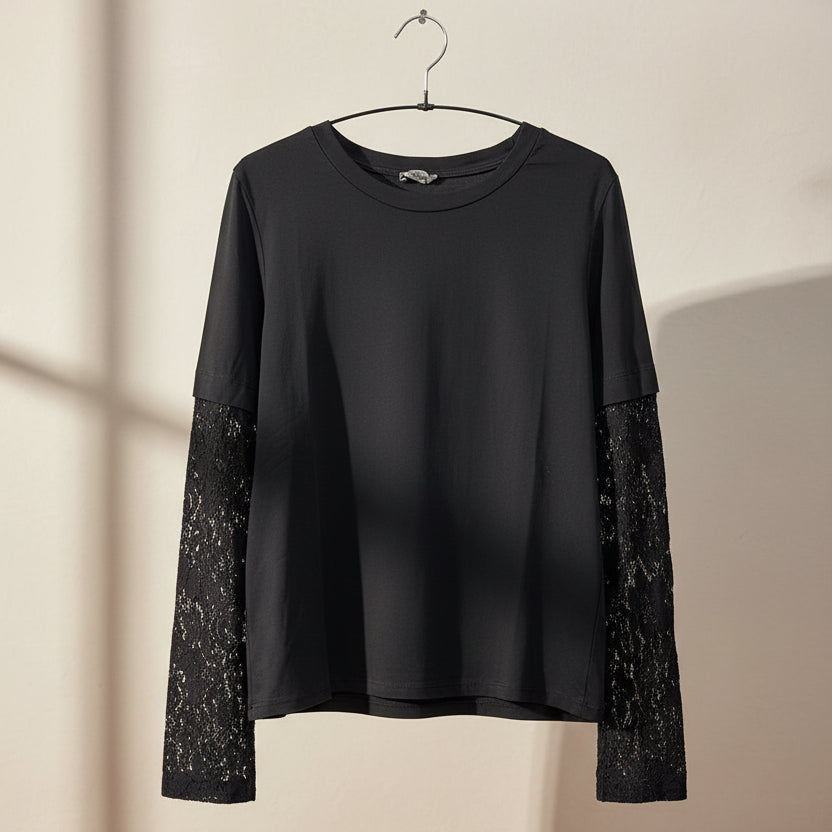 T-shirt con maniche in pizzo