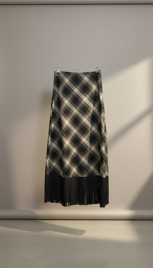 Gonna a scacchi con frange eco renna