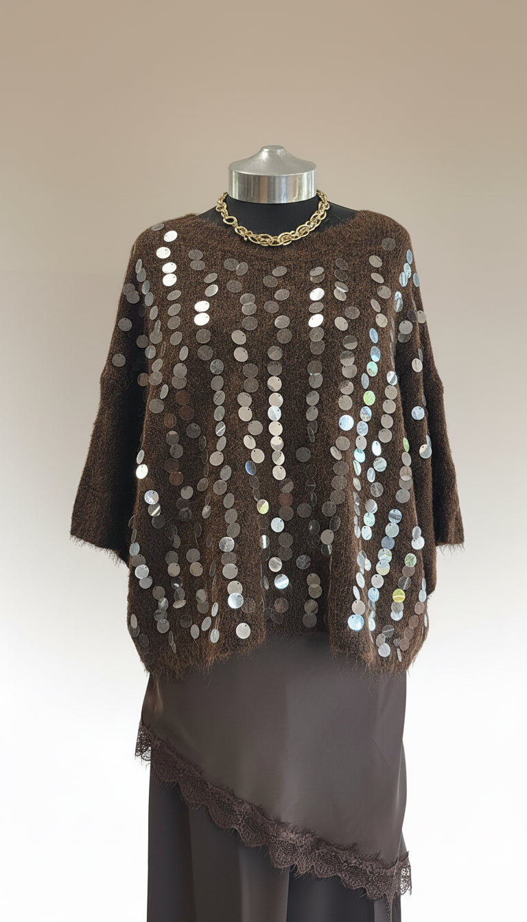 Maglioncino misto cashmere con paillettes