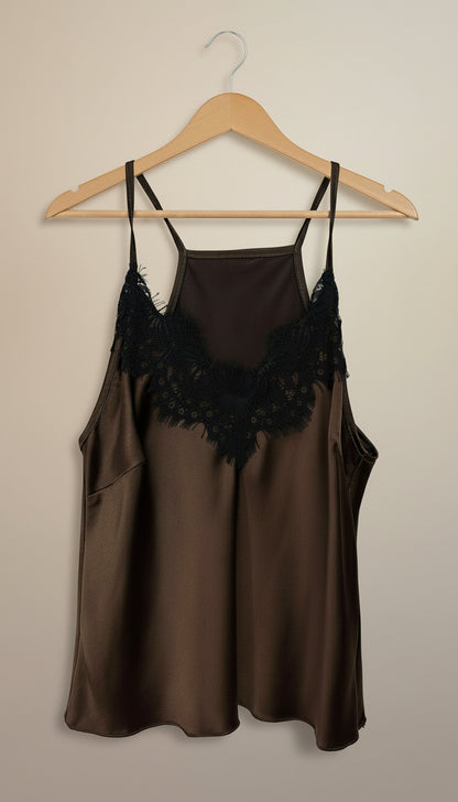 Canotta in raso con profili in pizzo