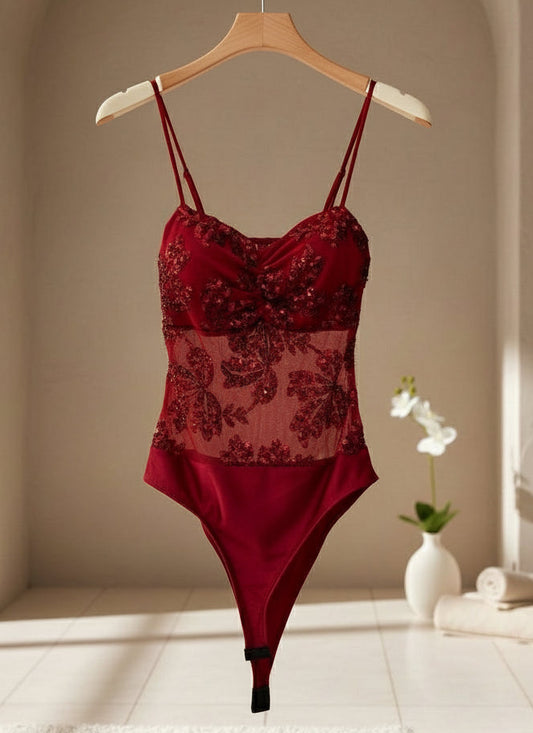 Body in tulle con paillettes