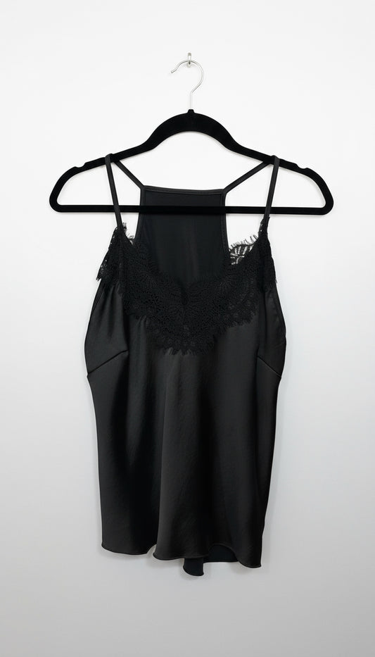 Canotta in raso con profili in pizzo