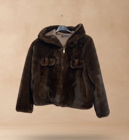 Ecopelliccia visone con zip e cappuccio