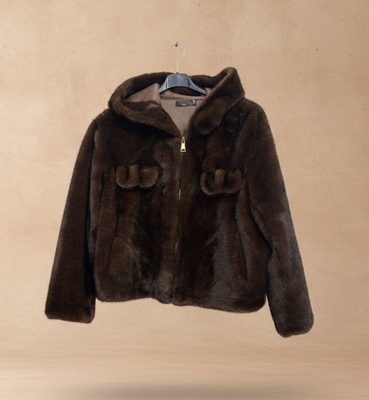 Ecopelliccia visone con zip e cappuccio
