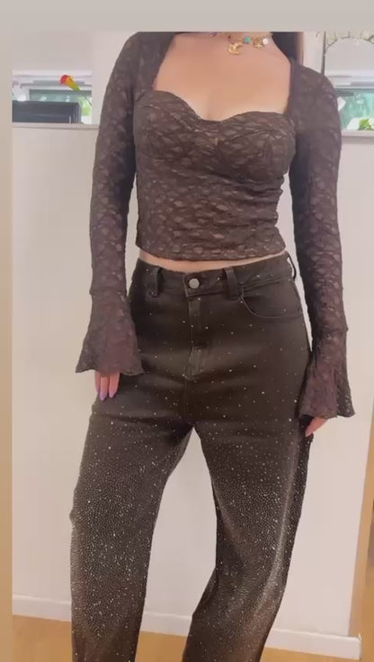 Jeans cargo con brillantini