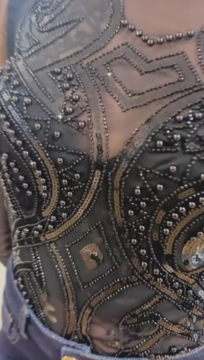 Body in Tulle elasticizzato con paillettes
