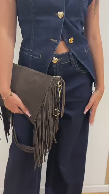 Completo in Jeans elasticizzato con gilet e bottoni oro